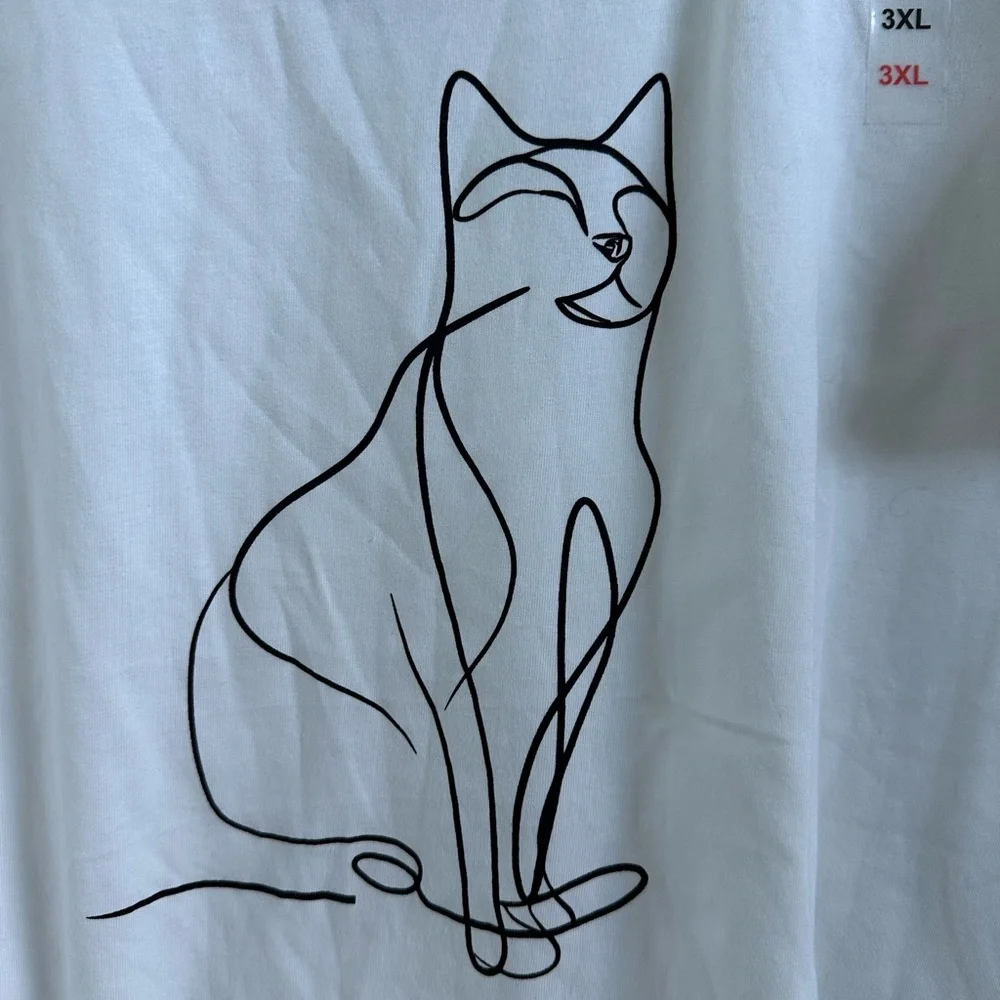 LC WAIKIKI CLASSIC size 3XL, White Cat Line Art T-Shirt. NWT!